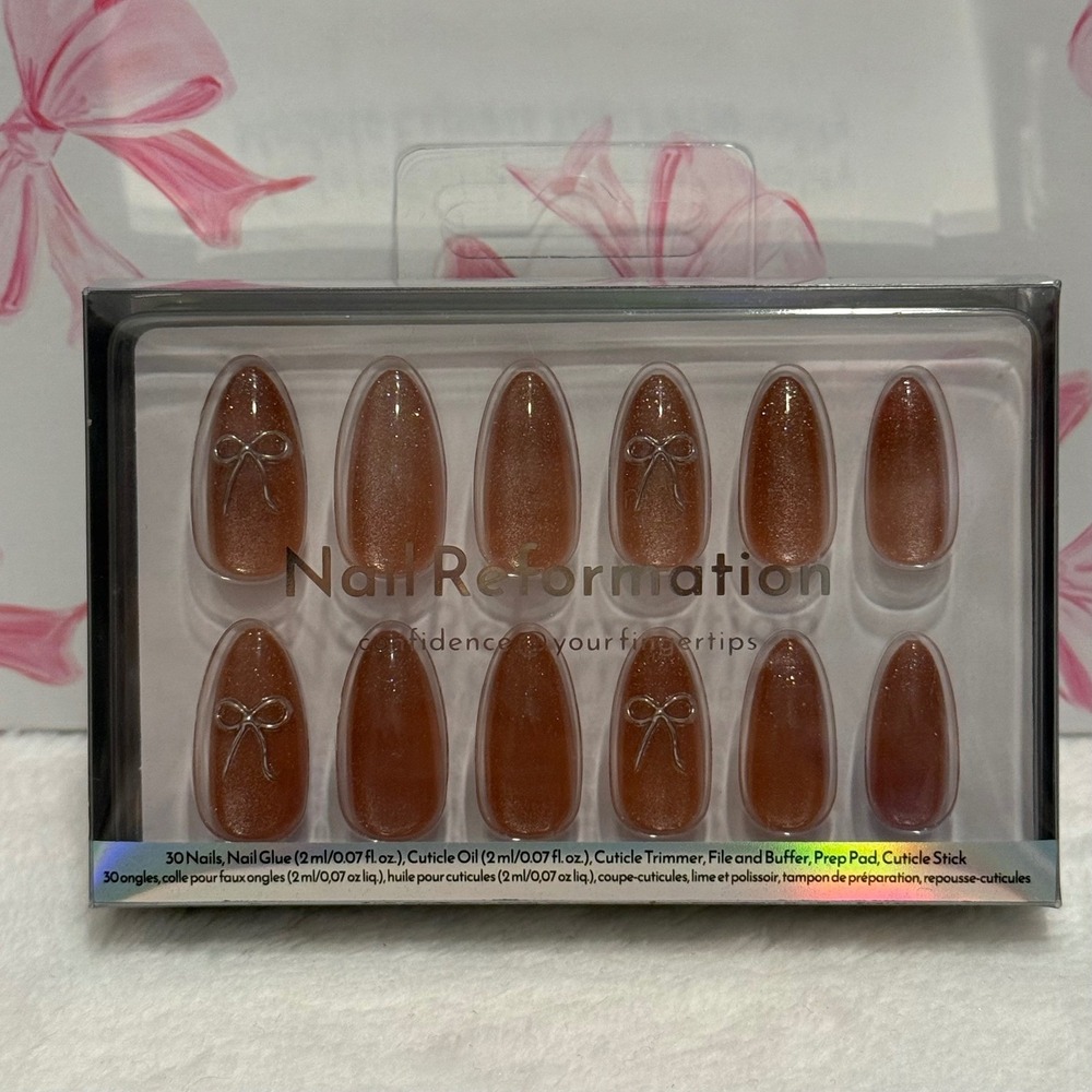 Nail Reformation False Nails Almond‎ Sparkle Bow Accents 30 Nails